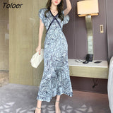 arrival fashion beach party dress women elegant summer v-neck short sleeve temperament office lady print slim a-line