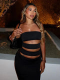 Black Slit Tube Maxi Dress-Outfit