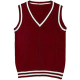 Toloer Sweater Women's Vest V-Neck Striped Stitching Casual Knit Vest