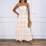 Women's Summer Hanging Neck Print Beach Hawaiian Vacation Dress With