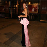 Black Strapless Large Pink Sides Bow Maxi Dress-Outfit