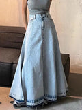 Vintage Light Wash Flared Maxi Skirt-Outfit