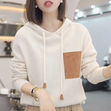 Loose Leather Hooded Sweater Women's Fall 2024 Fashion Foreign Style Leisure Design Sense Thickened Hoodie Jacket-Outfit