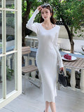 Pat Gentle Little Whine Fine Knitting Hanging Neck Pure Desire Forked Dress Autumn And Winter Temperament Waist Waist Hip Length Skirt-Outfit