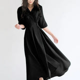 Dress Women's Summer New Dress French Waist Repair Slimming Temperament Summer High-Waist A-Word