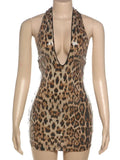Leopard Print Halter Sequin Mini Dress-Outfit