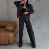 New Autumn And Winter Women's Casual Zipper Jacket Wide Leg Pants Fashion