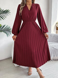 Shooting 2025 Autumn And Winter Elegant Triple V-Neck Long Sleeves To Close The Waist 100-Folded Long Skirt Women's