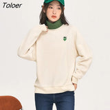 Women Fleece Sweatshirt 2022 Winter Long Sleeve Patchwork Turtleneck Loose Hoodie Print Warm Casual Streetwear
