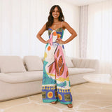 New Casual Fashion Digital Printed Chest Strapped With Jumpsuit