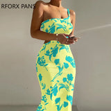 Women Elegant Midriff All Over Print One Shoulder Spaghetti Strap Knitting Party Sexy Dress-Outfit