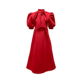 Plus Size Women's Summer Bow Solid Color Banquet Short Sleeve