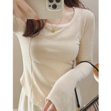 Toloer Velvet Inside The Bottom Shirt Female 2024 Autumn And Winter Long-Sleeved T-Shirt Slim Show Thin Design Sense Of Foreign Style Student Jacket