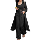 Toloer Spot Hot Style Autumn Women Fashion Medium Long Shirt Strap Straight Leg Wide Leg Pants Three-Piece Suit-Outfit