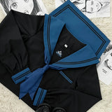 School Girl JK Uniform Skirts Suit Women Girl Bow Sailor Blouses Pleated Short Skirt Sailor Uniform JK Navy Costumes-Outfit