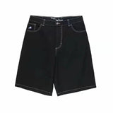 Fashionable Fashion Brand Printed Denim Shorts Men's High Street Casual Wide-Legged Five-Cent Pants-Outfit