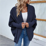 Scarf Collar Knitted Cardigan Sweater Women Coats Winter 2022 Bat Long Sleeve Elegant Loose Casual Long Knit Tops
