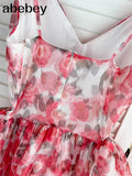 Elegant Sleeveless Sling Party Dress Sexy Deep V Backless Lady Maxi Dresses Casual Tie-Dye Print Women Beach Long