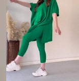 The Autumn Of 2025, The New Round-Neck Bat Shirt Is A Large-Size Loose Knitted Knitted Casual Two-Piece