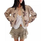 Autumn And Winter 2024 Hot Style Quilted Embroidery, Good Quality Washing Cotton, Maple Leaf Cloth Embroidery, Women's Cotton Jacket-Outfit