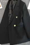 Women Fashion Long Sleeve Chic Blazer Business Single-breasted Notched Temperament Outerwear Design Style Lapel