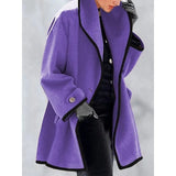 Autumn Overcoat Women's Casual Coat solid color Turndown Collar Overcoat Outerwear Coat Solid Color Belt Wool Slim Coat