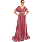 Sales Of Large Swing V-Neck Dress Chiffon Elastic Banquet Festival Annual Bridesmaid Performance Evening Dress