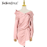 Casual Solid Folds Sexy Dress For Women Loose Long Sleeve Asymmetrical Mini Dresses Female 2021 Autumn Clothes