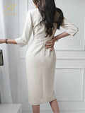 Han Queen Elegant Occupation Pencil Dress Women Autumn Sheath Dresses Simple Slim Mid-Calf Party Casual Bodycon Vestidos 2023-Outfit