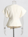 Toloer Commuter Wind 2024 New V Neck Short Sleeve Waist A Button Door Skirt Asymmetric Thin Pure Color Vest Woman-Outfit
