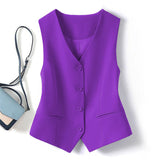 V-Neck Small Suit Vest Women With Retro Short Folded Oversleeping Vest Sleeveless Shoulder