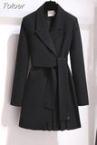 Women Belt Jacket New Notched Collar Long Sleeve Female Coat Fashion Autumn Blazer Dress Lace Up Sashes Slim Fitting