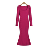 Trendy Women's Dress Net Red Style Pure Style Sexy Side Repair Height Waist Long-Sleeved Hip Skirt-Outfit
