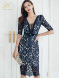 Han Queen Summer 2023 Women Evening Party Sexy Lace Bodycon Sheath Dress Hollow Out Patchwork Slim Pencil Dresses-Outfit