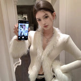 Sales Of 100,000] 2025 Hot Girls V Collar Fur Cardigan Top Unique Sexy Short Bottom Shirt To Match