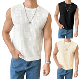 Toloer Men's New Solid Color Sweater Fashion Men's Sleeveless Jacket Hollow Out Breathable Round Collar Recreational
