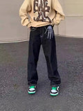 Street Skeleton Black Jeans Men's Hip-Hop Straight Loose Harajuku Casual Floor Jeans-Outfit