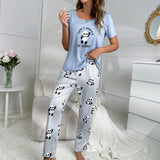 Toloer Women's Home Dress Round Collar Short-Sleeved Trousers Suit Milk Silk Cartoon Spring And Summer New Products-Outfit