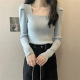 Toloer Collar Bottom Shirt Women's 2023 Autumn Winter New Knitting Low Coltleneck Sweater Short Black Bubble Sleeve Jacket