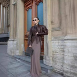 Early Spring New Women's Retro Coffee Brown Leather Coat
