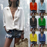 Solid Color Deep V-neck Buttons Chiffon