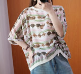 Women's Fashion Casual Temperament Street Thin Chiffon Half Sleeve Shirt Retro Printed Bat Sleeve Loose Comfortable Top-Outfit