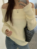 Solid Off Shoulder Knit Sweater-Outfit