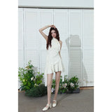 Women 3D White Dress Flower Design Sexy Europe and America Fashion Temperament 2024 NEW Female Sleeveless Solid Dress-Outfit