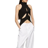 Toloer Vest T-Shirt Women 2024 New Fashion Design Stand Collar Show Slim Slim Hollow Kink Knit Top Summer-Outfit