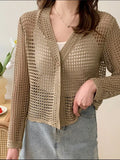 Korean Summer New Design Feel Hollowed-Out Long-Sleeved Pure Desire Knitted Cardigan Sunscreen Dress Girl-Outfit
