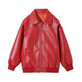 And Autumn And Winter 2025 New Women's Fashion Red PU Jacket Locomotive