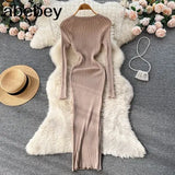 Women Autumn Knitted Dress O Neck Sexy Slim Elastic Oversized Basic Bodycon Long Dress Winter knit Warm Sweater