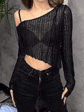 Irregular Cold Shoulder Long Sleeve Top-Outfit