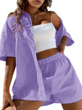Linen Two Piece Set Women Summer Casual Joggers Shirt Top Vacation Shorts Set Suit Beach 2023 Outfits Tracksuit Matching-Outfit